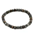 Handmade men's natural labradorite stone bead bracelet with antique silver metal accents - Bronze Grey & Labradorite Style (B091)