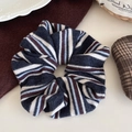 Oversized knitted polka dot scrunchie in deep blue, white and burgundy stripe patterns - Blue Knit Scrunchie