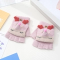 Pink cartoon reindeer knit flip top gloves for kids featuring warm fleece lining - 3-7 Years / Fox-Pink