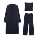 Women's 3-piece navy knit set including long cardigan, tube top, and wide-leg trousers - S / Navy Blue