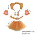 5-piece lion costume set with tutu, headband, tail, and paws for Halloween cosplay - Lion Costume 5-Piece Set (Light Brown Tutu)