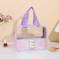 Beauty case olografico viola con finestra trasparente e toppa glitterata dorata lettera E - Lettera E / Viola
