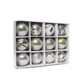 Set di 12 palline di Natale argento da 6cm con texture diverse in confezione regalo festiva - Set da 12/6cm / Oro champagne