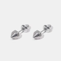 Pair of punk style silver steel hook stud earrings with minimalist geometric design - Six Sided Pyramid Spike Pair / Steel