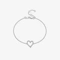 S925 sterling silver hollow heart bracelet with zircon pavé and adjustable chain - Bracelet / White Gold