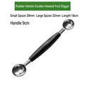 Dual-head stainless steel fruit baller with black non-slip handle, 18cm length - Small 28mm Large 32mm
