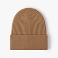 Bonnet en maille côtelée épaisse marron chameau avec revers pour l'hiver - Jaune Gingembre (22B044)