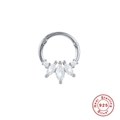 Detailed macro view of S925 sterling silver hinged ring with five inlaid clear gemstones - Platinum Plated Single