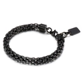 Men's black woven stainless steel chain bracelet with rectangular engravable tag - Style B / Black