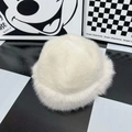 Winter fluffy white faux fur bucket hat with thick plush texture and soft aesthetic - White