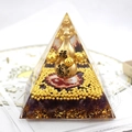 Orgone crystal pyramid with amethyst gravel, golden gourd, and gold foil resin decor - Gourd Fu Character Amethyst / Small