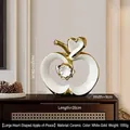 Large heart-shaped apple ceramic ornament with elegant white and gold electroplated finish - Heart Apple - Large / White Gold