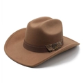 Classic brown felt fedora hat with a vintage patterned band and metal buckle detail - M (56-58cm) / Khaki