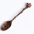 Vintage copper coffee spoon with rose quartz crystal and floral branch handle - Raw Stone Style / Strawberry Quartz