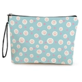 Blue makeup bag featuring cute pink cat paw print patterns and a black carrying strap - Blue Cat Paw