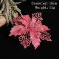 Roze glitter holle kerstbloem voor kerstboom decoratie met 15cm diameter afmeting - Roze