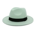 Classic mint green wool fedora hat with black ribbon band and wide flat brim - One Size / Light Green