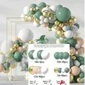 Sage green balloon arch kit with white gold latex balloons for birthday party decor - Sage Green Nude Gold Style (Set 013)