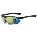 Sport cycling sunglasses with black frame and blue-yellow gradient polarized lenses - Black Frame Gold Mirror Lens