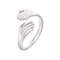 Verstellbarer silberner Ring aus Edelstahl mit Umarmende Hände Motiv im minimalistischen Stil - US 7 / Stahlfarbe