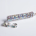Silver spacers with iridescent rhinestones for DIY jewelry making and bracelets - 6mm / Silver AB Zirconia