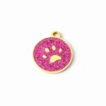Pink glitter gold round pet paw charm pendant made of stainless steel for DIY jewelry - Bright Pink