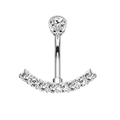 Silver stainless steel belly button ring featuring seven-stone curved zircon alignment - Style 8