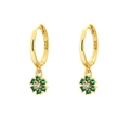 S925 silver gold-plated hoop earrings with green emerald flower clover pendants - Gold (Style G)