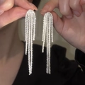 Elegante zilveren kwastjes oorbellen met vijf rijen strassteentjes in de hand - S925 Zilveren Pin / Zilver