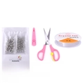 Schmuckherstellung-Set mit Karabiner, Biegeringen, Gummiband und Bastelschere in Rosa - Scheren- und Werkzeugzubehör-Set / Mehrfarbig