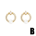 18k gold plated triangle hoop earrings with white zircon accents and round pearl drops - Hollow Round Style (B)