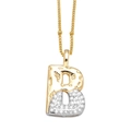 Pendentif lettre B bicolore or et argent avec zircons pavés et texture martelée élégante - Lettre B