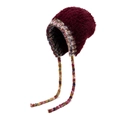 Gorro de invierno grueso color granate de piel sintética con orejeras de punto - Burdeos