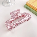 Pink and white marble acetate hair claw clip with rectangular hollow cutout design - Pink Fragments