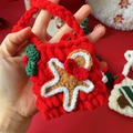 Handmade red chenille gingerbread man crochet mini bag charm with green bow gift - Gingerbread Man Style Bag / One Size