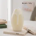 Artistic cream portrait candle with abstract face relief design and product dimensions - Abstract Face Relief(68) / Cream White