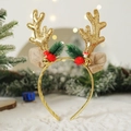 Christmas reindeer antler headband with gold sequins, bells, and pine needle decor - Long Golden Antlers
