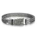 Pulsera vintage para hombre de acero inoxidable con doble cadena y cierre grabado - Color Acero