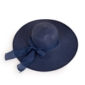 Elegant wide brim straw sun hat in navy blue with a matching bow for summer beach wear - M (56-58cm) / Navy Blue