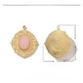 Macro detail of a 23x19mm gold stainless steel heart pendant with pink stone inlay - VG293 Gold Radial Texture Pink Natural Stone Oval Pendant