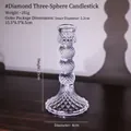Three-tier diamond texture clear glass candlestick holder, 15cm height with 8cm base - Diamond Three Balls Style / Clear