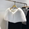Elegant white faux fur bridal shawl wrap for evening wedding gown and party cape - White