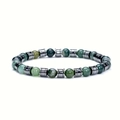 Malachite and tiger eye beaded bracelet for men with metal cylinders on white background - 6mm Hematite & Moss Agate