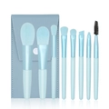 8-piece light blue makeup brush set with matching pouch for travel and portable beauty use - 8 Pcs Set with Dark Blue Storage Bag / Macaron Blue
