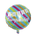 18 inch round foil balloon with colorful diagonal stripes and Feliz Cumpleaños text - Round Stripes Spanish Birthday