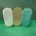 Three-panel folding jewelry display screen with green velvet and gold metal mesh - Triple Folding Screen