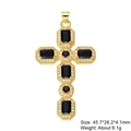 Gold-tone cross pendant with black and clear stones on a white background - Style 61/Gold Black Baguette Stone/45.7*26.2*4.1mm
