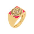 Golden smiley face ring with rose red enamel and cubic zirconia in an open band style - US 7 / Fuchsia Square Micro-pave Smiley