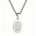 Saint Christopher protect us oval silver pendant with thick wheat chain necklace - Wheat Chain Necklace / Silver