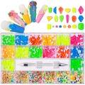 Detailed 24-grid nail art kit with neon rhinestones and colorful fruit clay slices - Fluorescent Set
